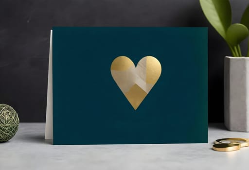 AI generated of a card with a golden heart on it on marble table