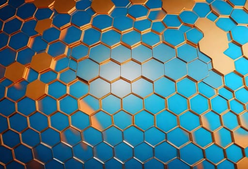 AI generated of a blue background with a yellow hexagonal patterns