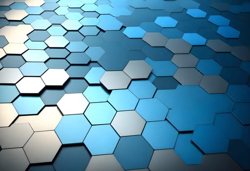 AI generated of a blue floor with a blue background with a white and blue hexagon pattern