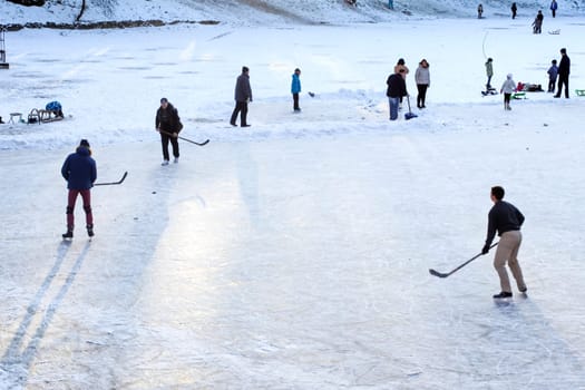 Russia, Volgodonsk - January 18, 2015: The game of hockey Training games