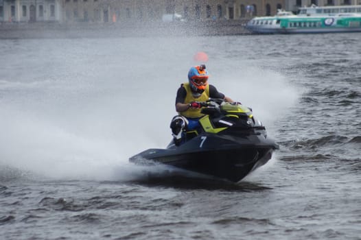 Russia, Volgodonsk - June 10, 2015: Racing on water scooters. Sports on the water.
