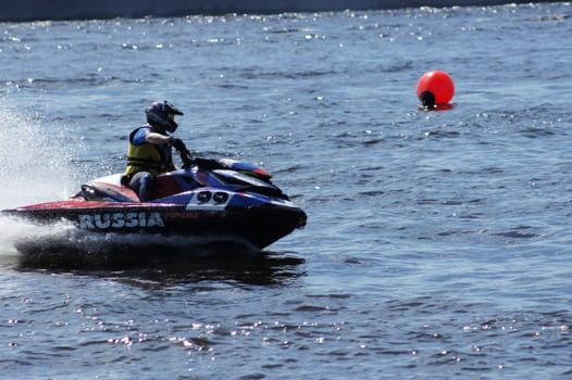 Russia, Volgodonsk - June 10, 2015: Racing on water scooters. Sports on the water.