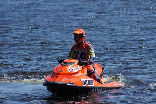 Russia, Volgodonsk - June 10, 2015: Racing on water scooters. Sports on the water.