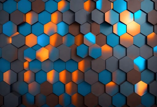 AI generated of a blue wall with 3d hexagonal patterns with a light on it