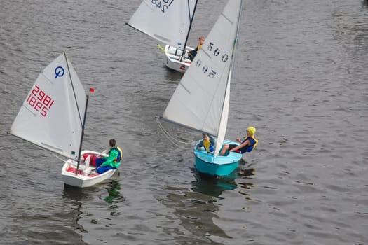 Russia, Volgodonsk - may 19, 2015: The competitions in sailing Swimming on sails
