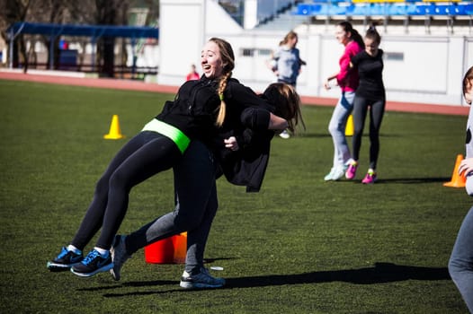Russia, Volgodonsk - may 17, 2015: Relay all-round. Competition program with multiple exercises
