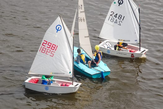 Russia, Volgodonsk - may 19, 2015: The competitions in sailing Swimming on sails