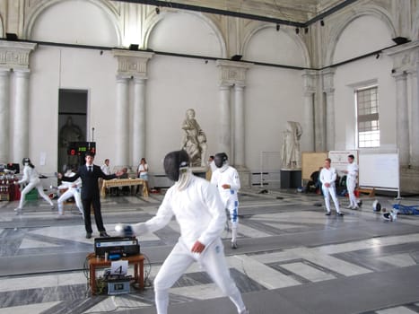Fencing. Hall of preparation of fencers.