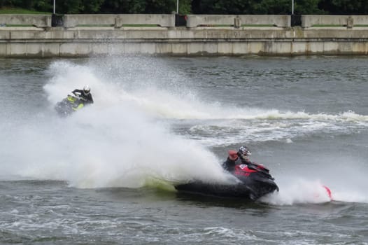 Russia, Volgodonsk - June 10, 2015: Racing on water scooters. Sports on the water.