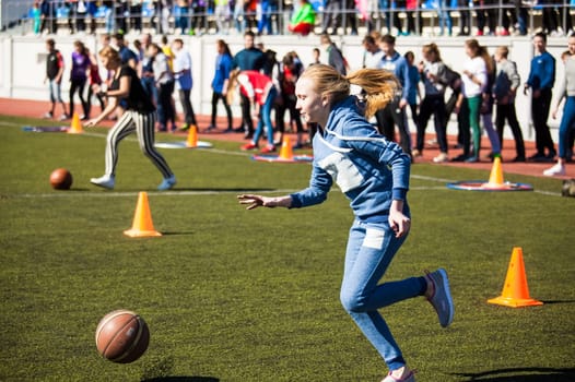 Russia, Volgodonsk - may 17, 2015: Relay all-round. Competition program with multiple exercises