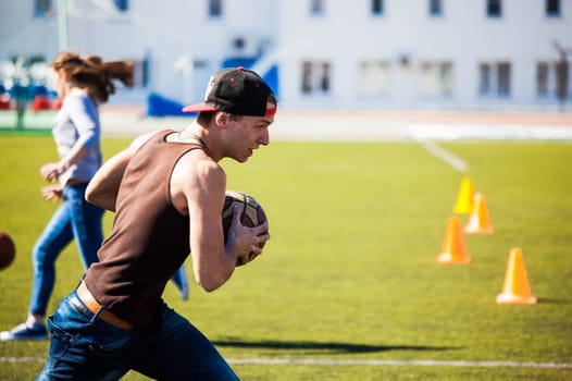 Russia, Volgodonsk - may 17, 2015: Relay all-round. Competition program with multiple exercises