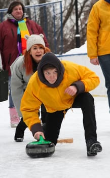 Russia, Volgodonsk - January 18, 2015: Curling. Club curling fans. Curling Club curling fans