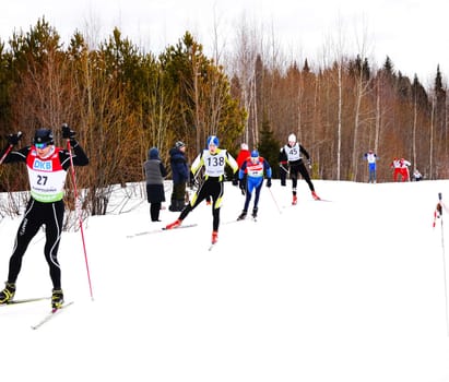 Russia, Volgodonsk - January 18, 2015: SkiingTraining ride on skis Winter sport