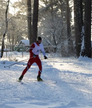 Russia, Volgodonsk - January 18, 2015: SkiingTraining ride on skis Winter sport