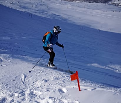 Russia, Volgodonsk - January 18, 2015: SkiingTraining ride on skis Winter sport