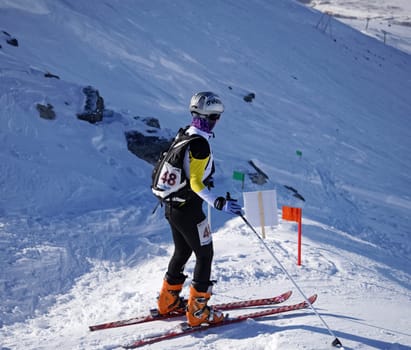 Russia, Volgodonsk - January 18, 2015: SkiingTraining ride on skis Winter sport