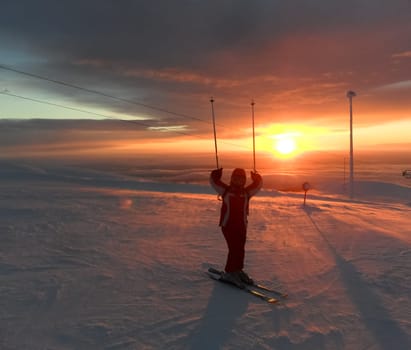 Russia, Volgodonsk - January 18, 2015: SkiingTraining ride on skis Winter sport