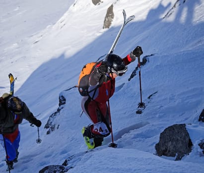 Russia, Volgodonsk - January 18, 2015: SkiingTraining ride on skis Winter sport
