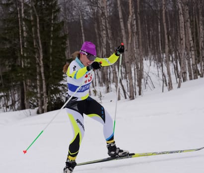 Russia, Volgodonsk - January 18, 2015: SkiingTraining ride on skis Winter sport