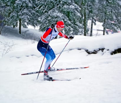 Russia, Volgodonsk - January 18, 2015: SkiingTraining ride on skis Winter sport
