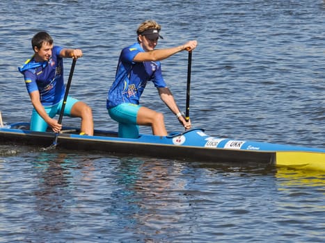 Russia, Volgodonsk - June 10, 2015 Swim kayaking Swimming competition kayak