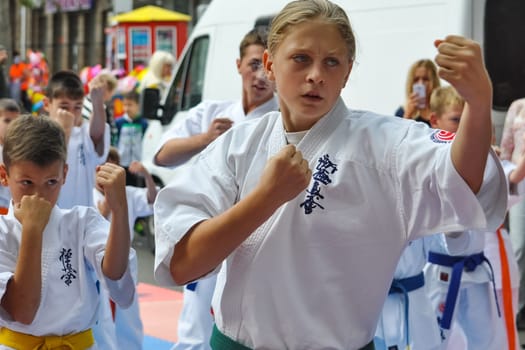 Russia, Volgodonsk - June 18, 2015: The Karate Training the Kids Karate clubs
