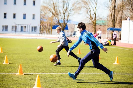 Russia, Volgodonsk - may 17, 2015: Relay all-round. Competition program with multiple exercises