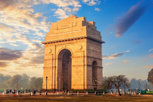 Beautiful India Gate at sunrise, Rajpath, New Dehli, India