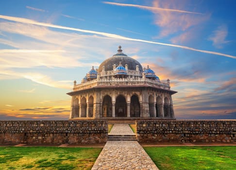 Isa Khan's Tomb on the way to Humayun Tomb at sunset, New Delhi, India.