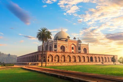 Humayun s Tomb at sunset, view from the park, New Delhi, India.