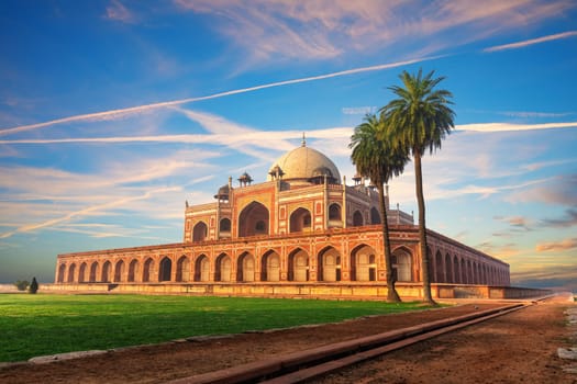 Beautiful view of the Humayun's Tomb at sunrise, Delhi, India.