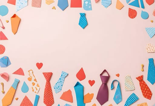 AI generated of a colorful collection of ties and other accessories on a pink background