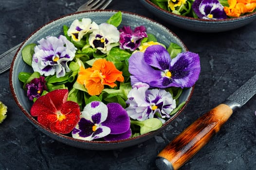 Detox seasonal colorful edible flower salad. Organic food