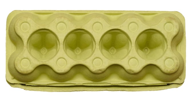 Green recycled egg carton box on isolated background, storage. Top view