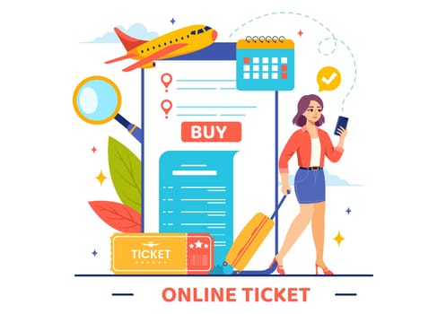 Online Travel Ticket Vector Illustration Through transportation and Journey Provider App for Booking in Flat Cartoon Background Design