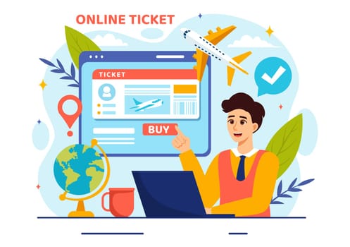 Online Travel Ticket Vector Illustration Through transportation and Journey Provider App for Booking in Flat Cartoon Background Design