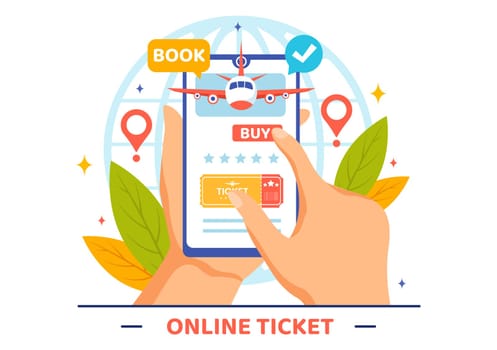 Online Travel Ticket Vector Illustration Through transportation and Journey Provider App for Booking in Flat Cartoon Background Design