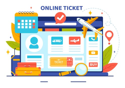 Online Travel Ticket Vector Illustration Through transportation and Journey Provider App for Booking in Flat Cartoon Background Design