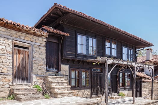 Detail from a Bulgarian Revival style house. Selective focus with shallow depth of field.