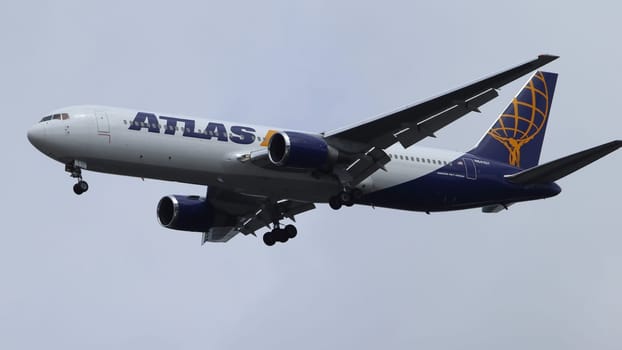 Kaiserslautern, Germany August 15, 2019: an Atlas Air Boeing approaching Ramstein Air Base