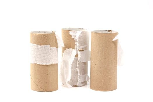 Used roll of toilet paper isolated on white background