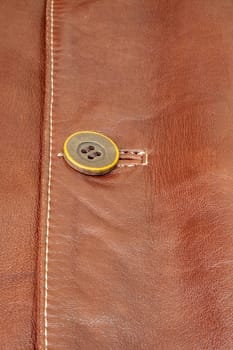 Detail of a brown leather jacket. Selective focus with shallow depth of field.