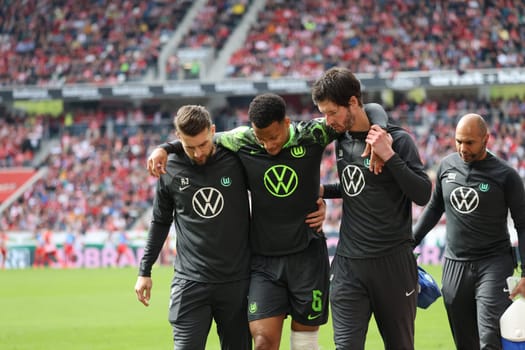 Aster Vranckx (VfL Wolfsburg) had to leave the pitch early with a serious injury in the match of the 1. FBL: 23-24: 31. Sptg. SC Freiburg - VfL Wolfsburg  DFL REGULATIONS PROHIBIT ANY USE OF PHOTOGRAPHS AS IMAGE SEQUENCES AND/OR QUASI-VIDEONann  Photo: Joachim Hahne/johapress