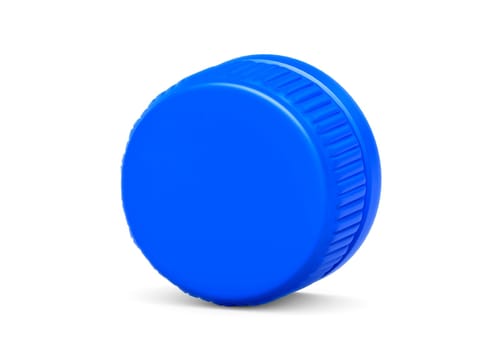 Blue plastic bottle caps isolated on white background