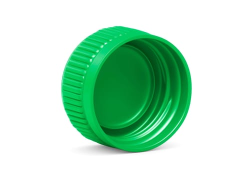 Green plastic bottle caps isolated on white background