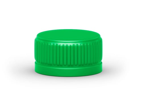 Green plastic bottle caps isolated on white background
