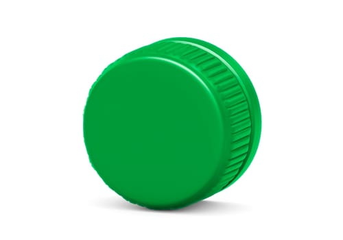 Green plastic bottle caps isolated on white background