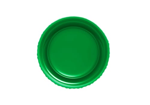 Green plastic bottle caps isolated on white background