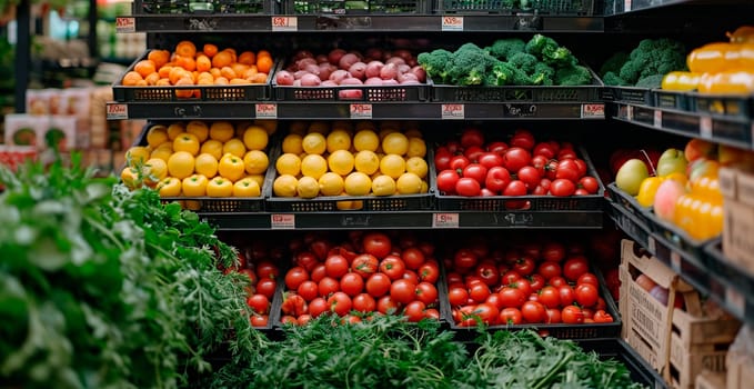 Grocery store, display cases with products AI generated image