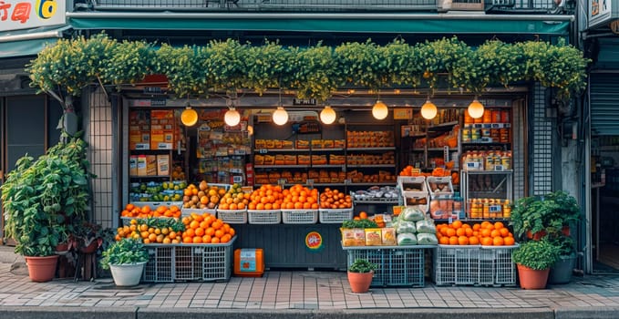 Grocery store, display cases with products AI generated image